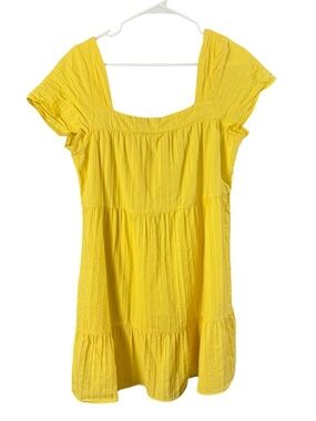 Copper Key Boho Yellow Flutter Sleeve Smocked Cotton Dress L